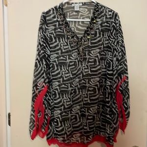 Blouse black, white with red lining on bottom